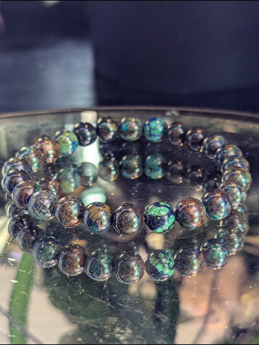 A-Quality Chrysocolla Azurite Malachite Beaded Crystal Stretch Bracelet